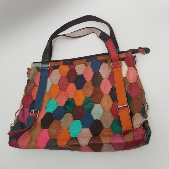 Amerileather | Bags | Ameri Leather Patchwork Boho Leather  Amerileather Multicolor Patchwork Genuine Leather Hobo Shoulder Bag Boho Large main image 0